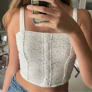 Abercrombie & Fitch White Lace Corset Top w Button Up Front & Adjustable Straps